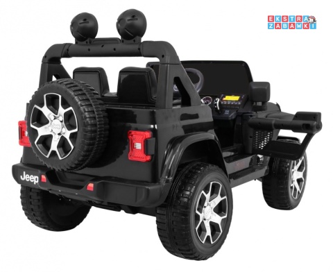 Czarny Jeep Wrangler Rubicon na akumulator - 4x45W, 12V/14Ah, EVA, pokrowiec, pilot, LED, MP3, BT - [JWR555]