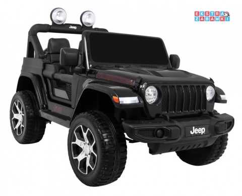 Czarny Jeep Wrangler Rubicon na akumulator - 4x45W, 12V/14Ah, EVA, pokrowiec, pilot, LED, MP3, BT - [JWR555]