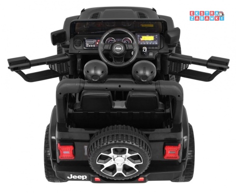 Czarny Jeep Wrangler Rubicon na akumulator - 4x45W, 12V/14Ah, EVA, pokrowiec, pilot, LED, MP3, BT - [JWR555]