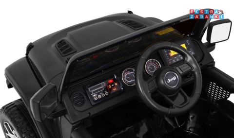 Czarny Jeep Wrangler Rubicon na akumulator - 4x45W, 12V/14Ah, EVA, pokrowiec, pilot, LED, MP3, BT - [JWR555]