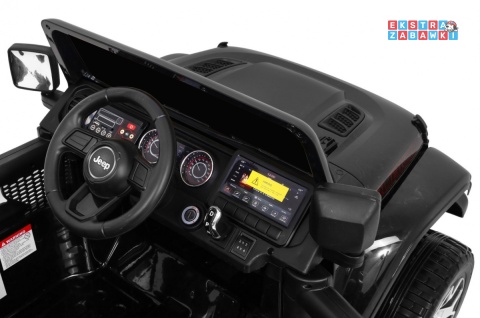 Czarny Jeep Wrangler Rubicon na akumulator - 4x45W, 12V/14Ah, EVA, pokrowiec, pilot, LED, MP3, BT - [JWR555]