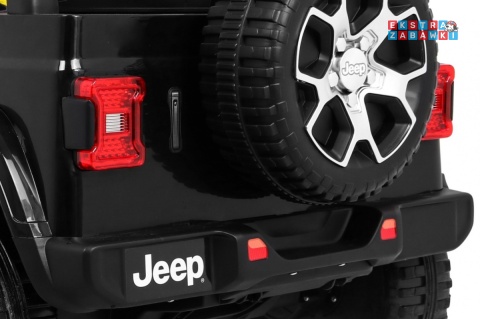 Czarny Jeep Wrangler Rubicon na akumulator - 4x45W, 12V/14Ah, EVA, pokrowiec, pilot, LED, MP3, BT - [JWR555]