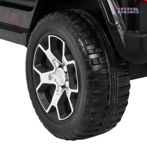 Czarny Jeep Wrangler Rubicon na akumulator - 4x45W, 12V/14Ah, EVA, pokrowiec, pilot, LED, MP3, BT - [JWR555]