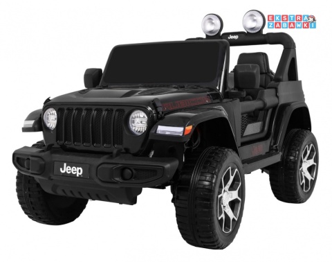 Czarny Jeep Wrangler Rubicon na akumulator - 4x45W, 12V/14Ah, EVA, pokrowiec, pilot, LED, MP3, BT - [JWR555]