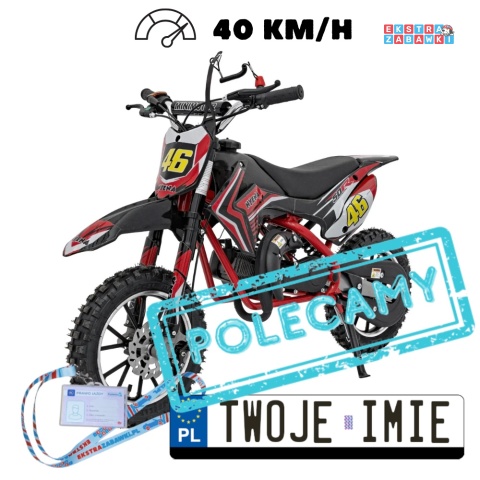 Czerwony Motocykl spalinowy Renegade 50R - 49CC do 70 kg 40 km/h, pompowane koła, kluczyk [DB709]