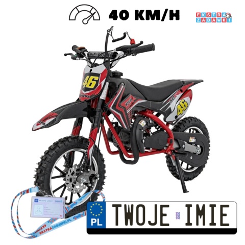 Czerwony Motocykl spalinowy Renegade 50R - 49CC do 70 kg 40 km/h, pompowane koła, kluczyk [DB709]