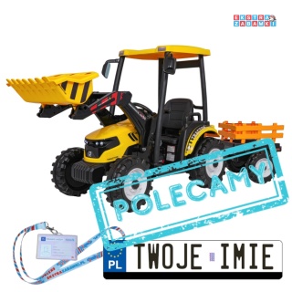 Mega traktor D68 z łyżką na akumulator - żółty, 2x200W, 24V/10Ah, ekoskóra, pilot, LED [JS3158B]