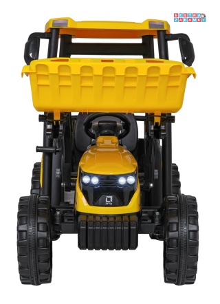 Mega traktor D68 z łyżką na akumulator - żółty, 2x200W, 24V/10Ah, ekoskóra, pilot, LED [JS3158B]