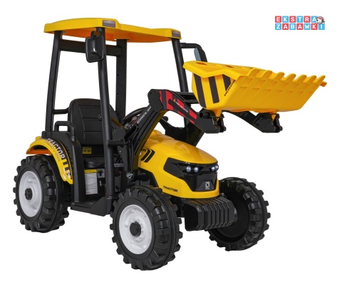 Mega traktor D68 z łyżką na akumulator - żółty, 2x200W, 24V/10Ah, ekoskóra, pilot, LED [JS3158B]