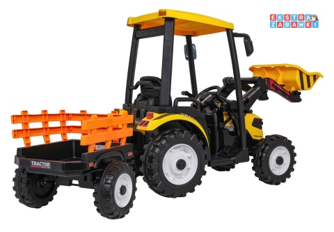 Mega traktor D68 z łyżką na akumulator - żółty, 2x200W, 24V/10Ah, ekoskóra, pilot, LED [JS3158B]