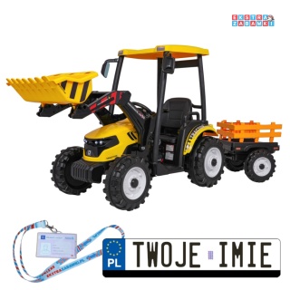Mega traktor D68 z łyżką na akumulator - żółty, 2x200W, 24V/10Ah, ekoskóra, pilot, LED [JS3158B]
