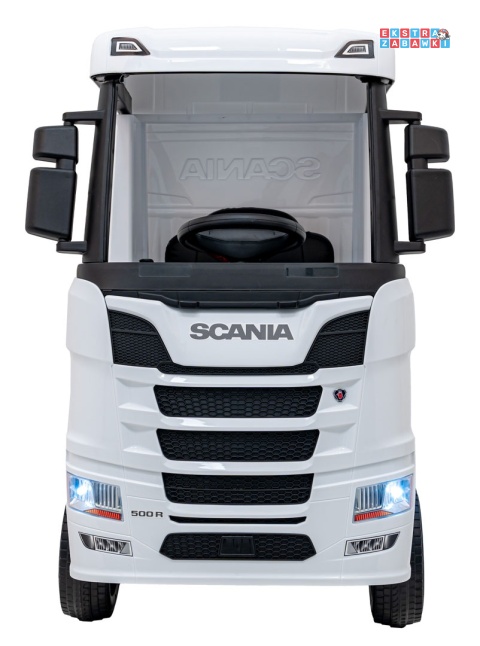 Biały TIR Scania R-Serie na akumulator - 4x35W 24V/7Ah, EVA, Bluetooth, ekoskóra - [HL698]