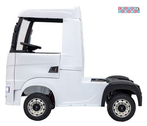 Biały TIR Scania R-Serie na akumulator - 4x35W 24V/7Ah, EVA, Bluetooth, ekoskóra - [HL698]