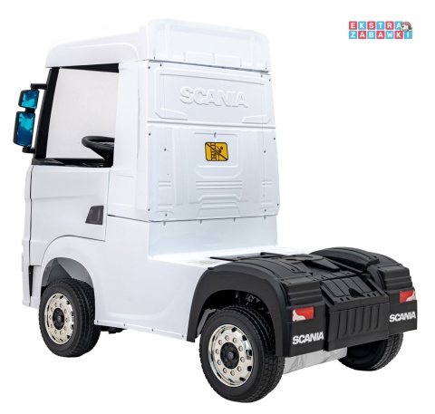Biały TIR Scania R-Serie na akumulator - 4x35W 24V/7Ah, EVA, Bluetooth, ekoskóra - [HL698]