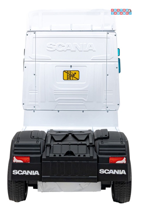 Biały TIR Scania R-Serie na akumulator - 4x35W 24V/7Ah, EVA, Bluetooth, ekoskóra - [HL698]