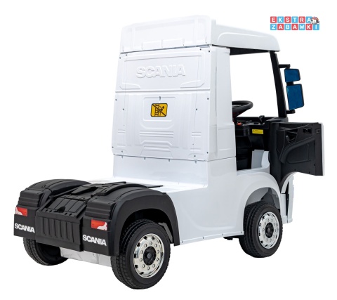 Biały TIR Scania R-Serie na akumulator - 4x35W 24V/7Ah, EVA, Bluetooth, ekoskóra - [HL698]