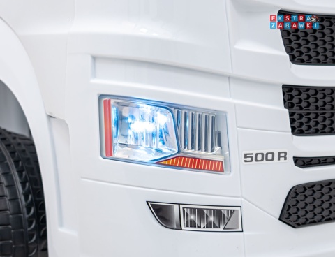 Biały TIR Scania R-Serie na akumulator - 4x35W 24V/7Ah, EVA, Bluetooth, ekoskóra - [HL698]