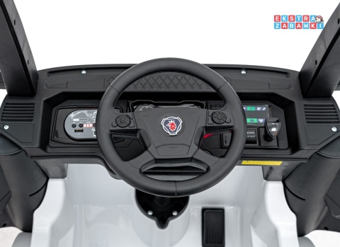 Biały TIR Scania R-Serie na akumulator - 4x35W 24V/7Ah, EVA, Bluetooth, ekoskóra - [HL698]