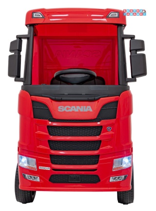 Czerwony TIR Scania R-Serie na akumulator - 4x35W 24V/7Ah, EVA, Bluetooth, ekoskóra - [HL698]