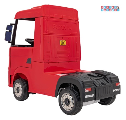 Czerwony TIR Scania R-Serie na akumulator - 4x35W 24V/7Ah, EVA, Bluetooth, ekoskóra - [HL698]
