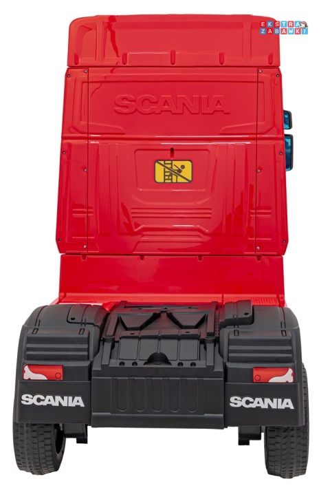 Czerwony TIR Scania R-Serie na akumulator - 4x35W 24V/7Ah, EVA, Bluetooth, ekoskóra - [HL698]