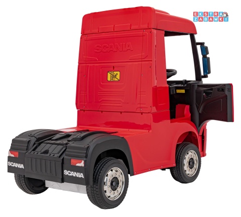Czerwony TIR Scania R-Serie na akumulator - 4x35W 24V/7Ah, EVA, Bluetooth, ekoskóra - [HL698]