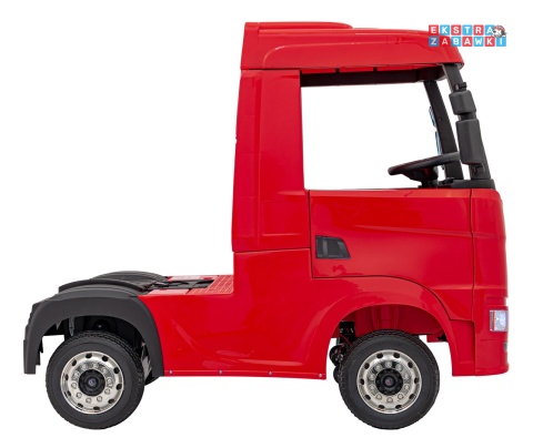 Czerwony TIR Scania R-Serie na akumulator - 4x35W 24V/7Ah, EVA, Bluetooth, ekoskóra - [HL698]