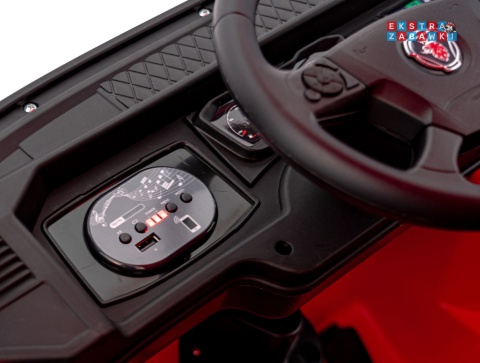 Czerwony TIR Scania R-Serie na akumulator - 4x35W 24V/7Ah, EVA, Bluetooth, ekoskóra - [HL698]