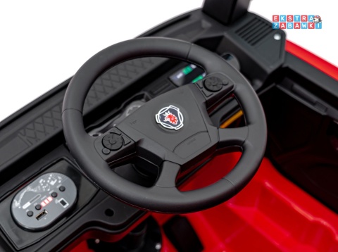 Czerwony TIR Scania R-Serie na akumulator - 4x35W 24V/7Ah, EVA, Bluetooth, ekoskóra - [HL698]