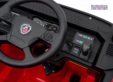 Czerwony TIR Scania R-Serie na akumulator - 4x35W 24V/7Ah, EVA, Bluetooth, ekoskóra - [HL698]