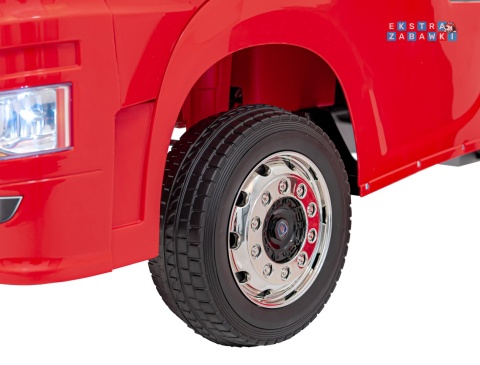 Czerwony TIR Scania R-Serie na akumulator - 4x35W 24V/7Ah, EVA, Bluetooth, ekoskóra - [HL698]