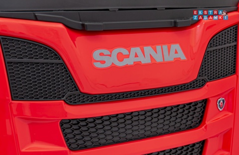 Czerwony TIR Scania R-Serie na akumulator - 4x35W 24V/7Ah, EVA, Bluetooth, ekoskóra - [HL698]