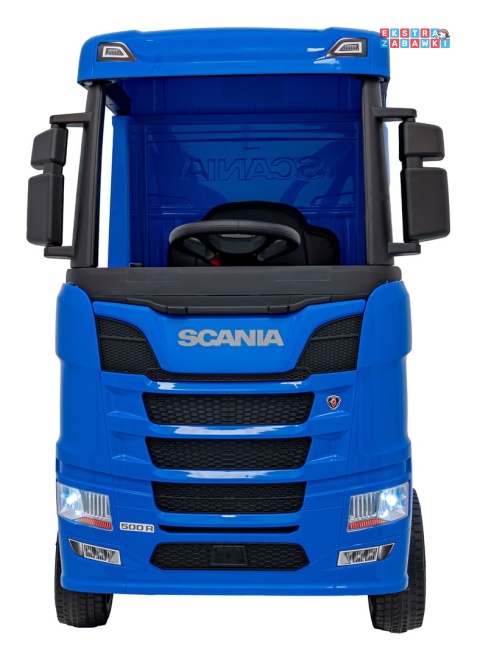 Niebieski TIR Scania R-Serie na akumulator - 4x35W 24V/7Ah, EVA, Bluetooth, ekoskóra - [HL698]
