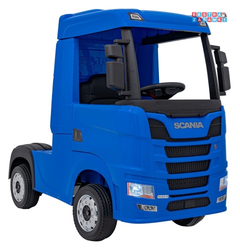 Niebieski TIR Scania R-Serie na akumulator - 4x35W 24V/7Ah, EVA, Bluetooth, ekoskóra - [HL698]
