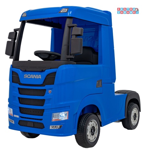 Niebieski TIR Scania R-Serie na akumulator - 4x35W 24V/7Ah, EVA, Bluetooth, ekoskóra - [HL698]