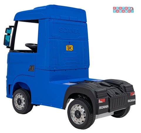 Niebieski TIR Scania R-Serie na akumulator - 4x35W 24V/7Ah, EVA, Bluetooth, ekoskóra - [HL698]