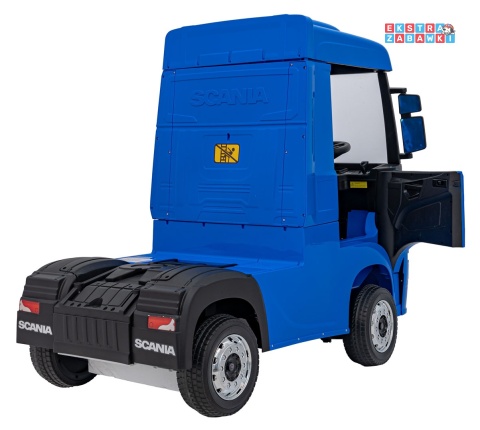 Niebieski TIR Scania R-Serie na akumulator - 4x35W 24V/7Ah, EVA, Bluetooth, ekoskóra - [HL698]