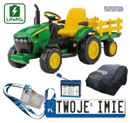 Traktor John Deere Peg Perego Ground Force na akumulator - 2x165W, 12V/9Ah, z radiem, pokrowiec rozmiar L [S]