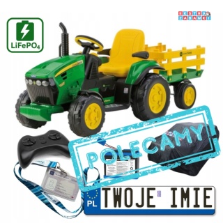 [S] Traktor na pilota RC John Deere Peg Perego Ground Force 2x165W 12V/9Ah + pokrowiec rozmair L