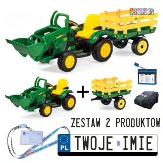 Zestaw koparka z przyczepką John Deere Peg Perego 2x165W 12V/9Ah + pokrowiec L