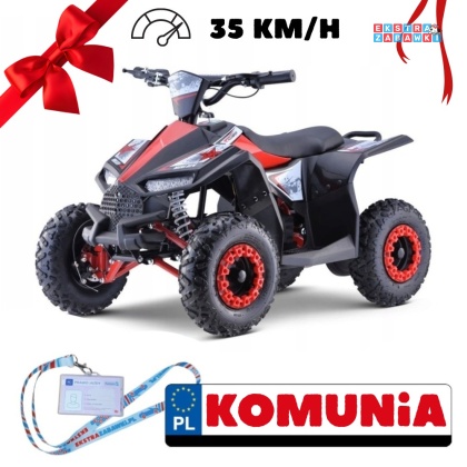 Czerwony Quad HIPERFECT na akumulator - 1000W 48V/12Ah do 35 km/h, silnik bezszczotkowy, pompowane opony, ekoskóra [ATV-11E]