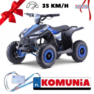 Niebieski Quad HIPERFECT na akumulator - 1000W 48V/12Ah do 35 km/h, silnik bezszczotkowy, pompowane opony, ekoskóra [ATV-11E]