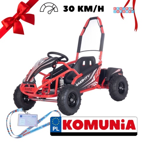 [GK009E] Gokart MAIGHTY na akumulator 1000W 48V/12Ah pompowane koła hamulce hydrauliczne - czerwony