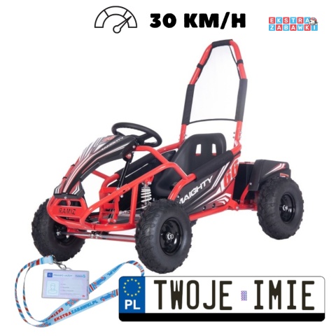 Gokart MAIGHTY na akumulator - czerwony, 1x1000W 48V/12Ah, pompowane koła, hamulce hydrauliczne [GK009E]