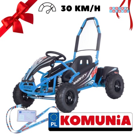[GK009E] Gokart MAIGHTY na akumulator 1000W 48V/12Ah pompowane koła hamulce hydrauliczne - niebieski