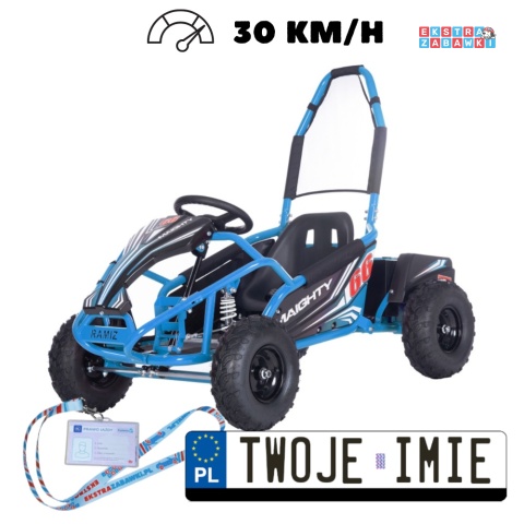 [GK009E] Gokart MAIGHTY na akumulator 1000W 48V/12Ah pompowane koła hamulce hydrauliczne - niebieski