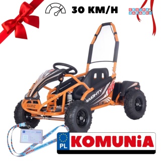 [GK009E] Gokart MAIGHTY na akumulator 1000W 48V/12Ah pompowane koła hamulce hydrauliczne - pomarańczowy
