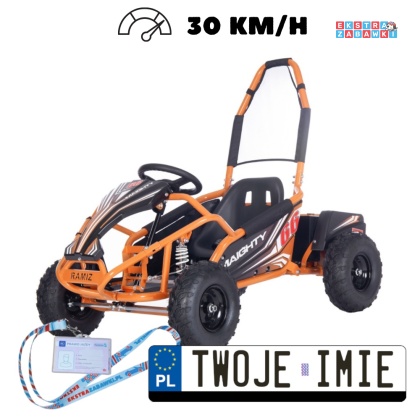 [GK009E] Gokart MAIGHTY na akumulator 1000W 48V/12Ah pompowane koła hamulce hydrauliczne - pomarańczowy