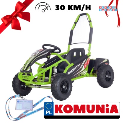 [GK009E] Gokart MAIGHTY na akumulator 1000W 48V/12Ah pompowane koła hamulce hydrauliczne - zielony