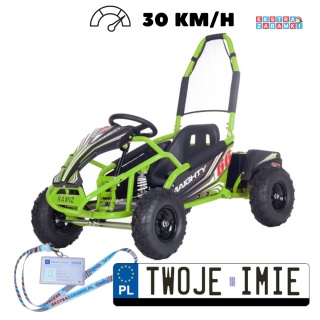 [GK009E] Gokart MAIGHTY na akumulator 1000W 48V/12Ah pompowane koła hamulce hydrauliczne - zielony